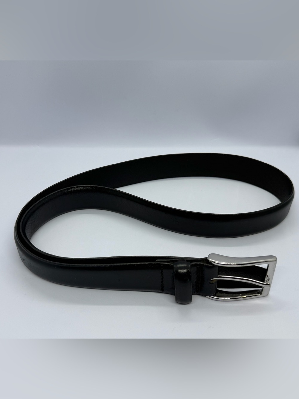 J. Crew Black Leather Belt with Silver Buckle